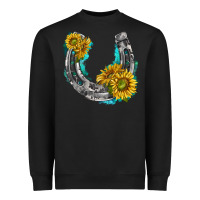 Black horseshoe cowhide and sunflowers Heavyweight Sweatshirt - texasbilliewilder