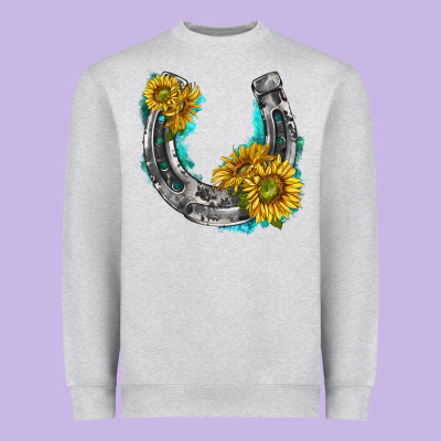 Horseshoe Cowhide And Sunflowers Heavyweight Sweatshirt Designed By Texasbilliewilder