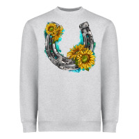 Heather Grey horseshoe cowhide and sunflowers Heavyweight Sweatshirt - texasbilliewilder
