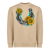 Mushroom horseshoe cowhide and sunflowers Heavyweight Sweatshirt - texasbilliewilder