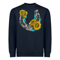 Navy horseshoe cowhide and sunflowers Heavyweight Sweatshirt - texasbilliewilder