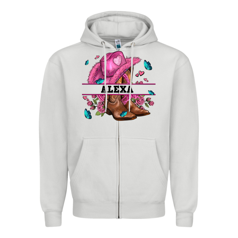 Pink Costom Name Cowgirl Hat And Roses Zipper Hoodie by AdoDesignShop | Teevron