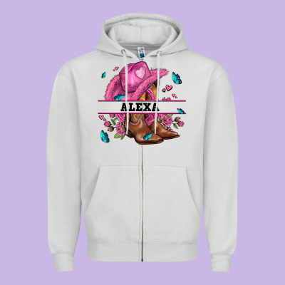 Pink Costom Name Cowgirl Hat And Roses Zipper Hoodie Designed By Adodesignshop