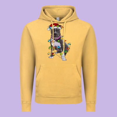 Vintage Hoodie Pitbull With Christmas Lights