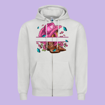 Pink Cowgirl Hat And Roses Zipper Hoodie Designed By Adodesignshop