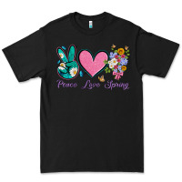 Black peace love springwith flowers and butterfly Premium Tee - Artiststas