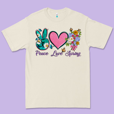 Peace Love Springwith Flowers And Butterfly Premium Tee Designed By Artiststas