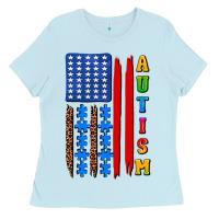 Baby Blue autism american flag Ladies Tee - AdoDesignShop