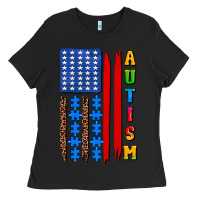 Black autism american flag Ladies Tee - AdoDesignShop