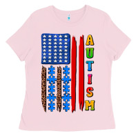 Bubblegum Pink autism american flag Ladies Tee - AdoDesignShop