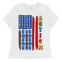 White autism american flag Ladies Tee - AdoDesignShop