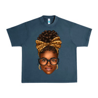 Midnight Navy afro woman messy bun Urban Heavy Tee - texasbilliewilder