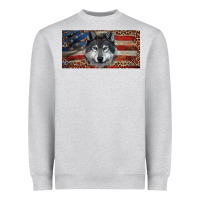 Heather Grey Wolf with american flag and leopard Heavyweight Sweatshirt - RanaPortraitStore