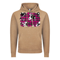 Vintage Coffee Pink Christmas Plaid Cowhide Pattern Background Vintage Hoodie - RanaPortraitStore