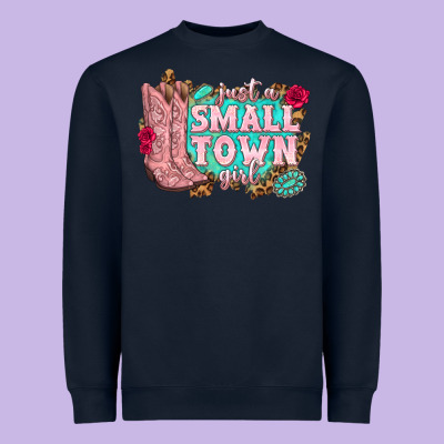 Just A Small Town Girl Cowgirl Boots Heavyweight Sweatshirt Designed By Texasbilliewilder