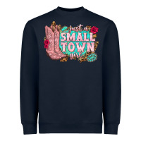Navy just a small town girl cowgirl boots Heavyweight Sweatshirt - texasbilliewilder