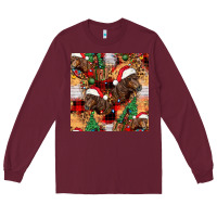 Burgundy christmas horse leopard tartan Long Sleeve Tee - FaDigitalArtStudio