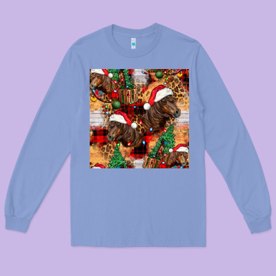Christmas Horse Leopard Tartan Long Sleeve Tee Designed By Fadigitalartstudio