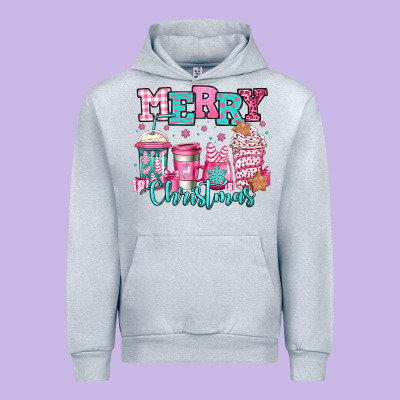 Merry Christmas Pink Coffee Cups Urban Hoodie Designed By Jasminsmagicworld