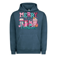 Pigment Midnight Navy merry christmas pink coffee cups Urban Hoodie - Jasminsmagicworld