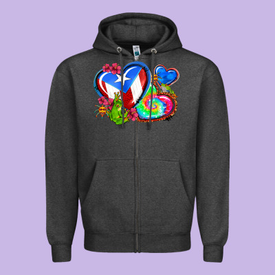 Western Leopard Puerto Rico Hearts Zipper Hoodie Designed By Adodesignshop