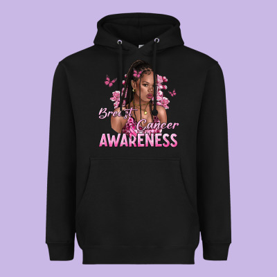 Breast Cancer Awareness Afro Woman Heavyweight Hoodie Designed By Nancycooperartshop
