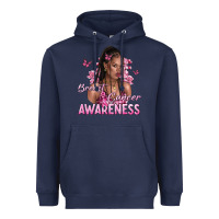 Navy breast cancer awareness afro woman Heavyweight Hoodie - NancyCooperArtShop