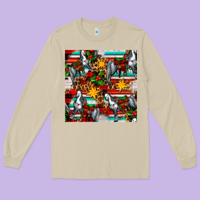 Christmas Horse Leopard Tartan Long Sleeve Tee Designed By Fadigitalartstudio