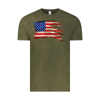 Vintage Olive tattered american flag Vintage Tee - Zillion Design Studio