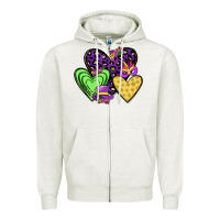 Oatmeal Heather hearts mardi gras Zipper Hoodie - JahusDesignShop