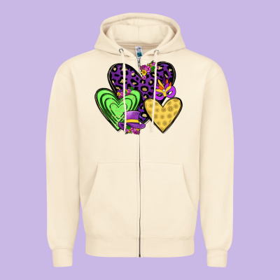 Hearts Mardi Gras Zipper Hoodie Designed By Jahusdesignshop