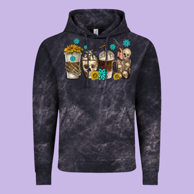 Vintage Hoodie coffee cups bull skull with gemstones