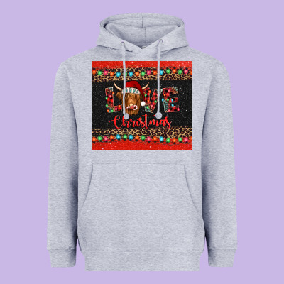 Love Christmas Highland Cow And Turquoise Gemstone Heavyweight Hoodie Designed By Jasminsmagicworld