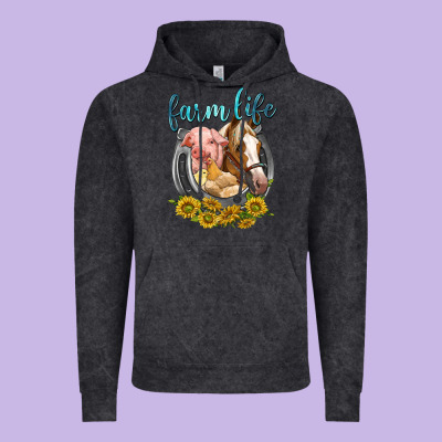 Vintage Hoodie chicken pig horse farm life