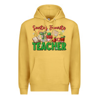 Antique Gold santa's favorite teacher Premium Hoodie - MaliasSmallBusiness