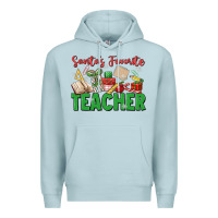 Blue Mist santa's favorite teacher Premium Hoodie - MaliasSmallBusiness