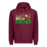 Burgundy santa's favorite teacher Premium Hoodie - MaliasSmallBusiness