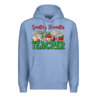 Colony Blue santa's favorite teacher Premium Hoodie - MaliasSmallBusiness