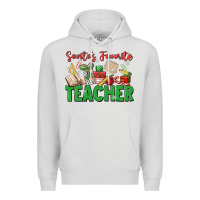 Dove Grey santa's favorite teacher Premium Hoodie - MaliasSmallBusiness