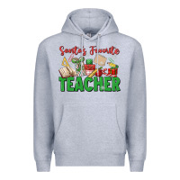 Heather Grey santa's favorite teacher Premium Hoodie - MaliasSmallBusiness