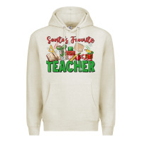 Oatmeal Heather santa's favorite teacher Premium Hoodie - MaliasSmallBusiness