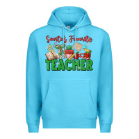 Ocean Blue santa's favorite teacher Premium Hoodie - MaliasSmallBusiness