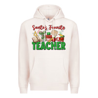 Pale Pink santa's favorite teacher Premium Hoodie - MaliasSmallBusiness
