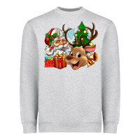 Santa And Reindeer Heavyweight Sweatshirt | Teevron