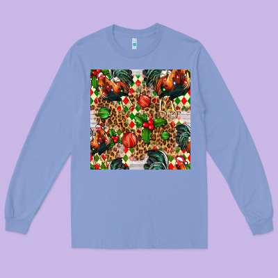 Christmas Leopard Chicken Long Sleeve Tee Designed By Fadigitalartstudio