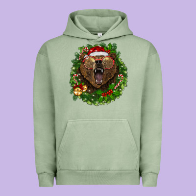 Christmas Bear  Wreath Urban Hoodie Designed By Barkaloodesign