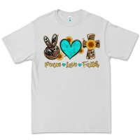 Dove Grey peace love faith with cros and sunflower Premium Tee - Artiststas