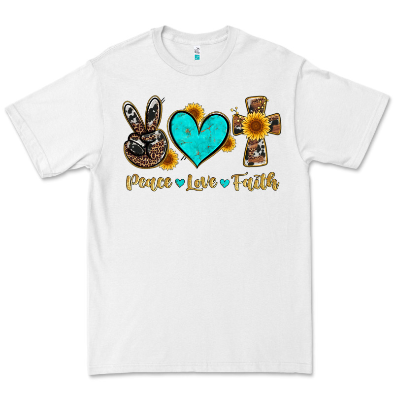 Peace Love Faith With Cros And Sunflower Premium Tee by Artiststas | Teevron