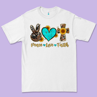 Peace Love Faith With Cros And Sunflower Premium Tee Designed By Artiststas