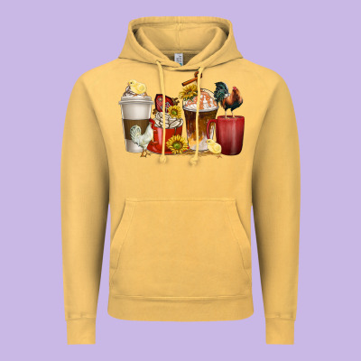 Vintage Hoodie coffee cups rooster